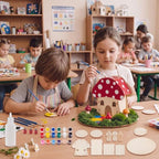 Kathfly 8 Sets Wooden Fairy House DIY Craft Kit for Kids with Paints & Decorations,Unpainted Miniature Garden Accessories for Home Event Party Decorations, Arts Birthday Party Favor (Mushroom Houses) - Image 4