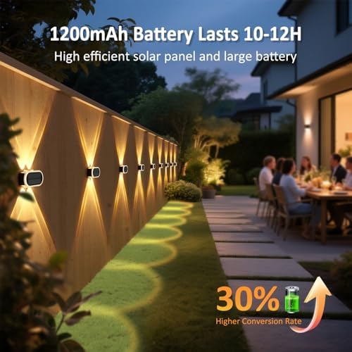 Solar Fence Lights Outdoor: 12 Pack IP65 Waterproof Wall Light Dual Up Down - Image 4