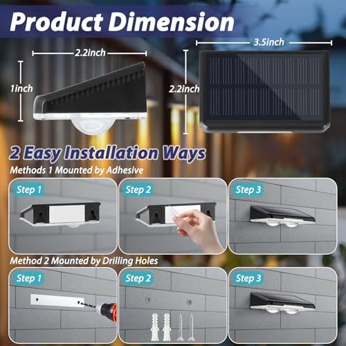 Brightever Solar Fence Lights Black 8-Pack, 3 Modes (3000K/5000K/6500K) - Image 5
