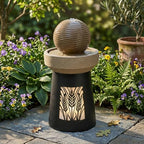 Wheat Sphere Fountain w/Warm LED, Resin Indoor Outdoor Floor Decor by Unknown