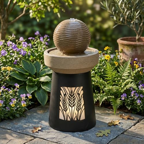 Wheat Sphere Fountain w/Warm LED, Resin Indoor Outdoor Floor Decor by Unknown