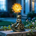 Solar Powered Frog on Snail Sculpture with Iron Flower & Glass Ball, Outdoor Garden Accent - Image 5