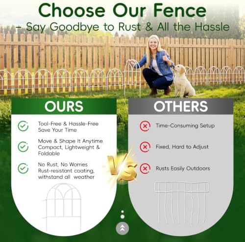 White Garden Fence Panels - 30.33ft x 17in (H) Garden Fence Animal Barrier Metal Fencing for Yard Decorative Garden Border Edging for Dogs No Dig Dog Fence for Outdoor Decor Flower Bed - Image 3