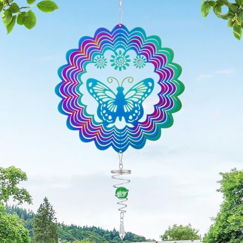 Light Catcher Wind Spinners Outdoor with Spiral Tail - Butterfly 3D Hanging Garden Yard Patio Window Decor Gift for Women Mom Grandma Wife, Kinetic Spin Eye-Catching Fun to Watch Art Sculptures by Apipi