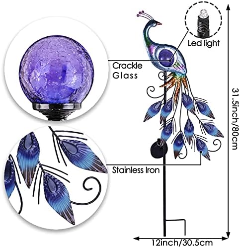 TERESA'S COLLECTIONS 2 Pack Peacock Solar Garden Lights, Metal Garden Decor for Outside, Solar Outdoor Lights Decorative Stake Lawn Ornaments Yard Art for Patio Decorations - Image 5