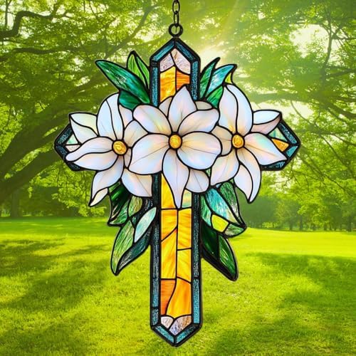 Cross and Flowers Acrylic Suncatcher - Image 3