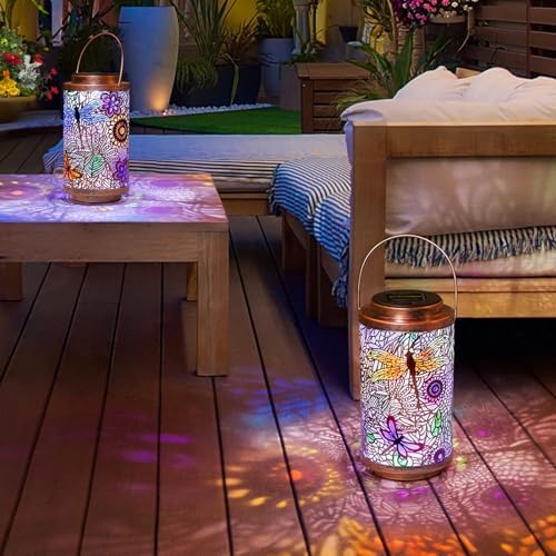 2Pack Solar Outdoor Lanterns Waterproof Multicolor Dragonfly Garden Gifts for Mom Women Backyard Lights Lanterns for Indoor,Outdoor, Outside,Mothers Day Gifts for Grandma Wife - Image 5