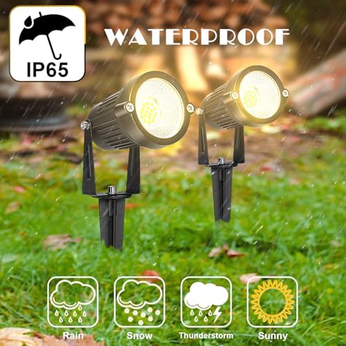 Low Voltage Landscape Lights IP65 Waterproof 7W 700LM LED Outdoor Lighting with Connectors for Garden Yard Pathway Pool | 12V 24V 2700K Tree Spotlights | Warm White - 6 Pack - Image 3