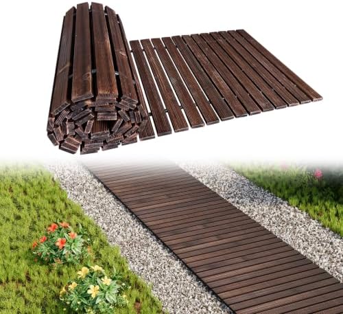 12FT Wooden Garden Parhway Walkway 25" W Oversize Outdoor Roll Out DecorativePatio Path Pavers Flooring Non-Slip Surface Road Floor for Yard Lawn Vegetable Garden Wedding Party (Carbonized) by Dawnyard