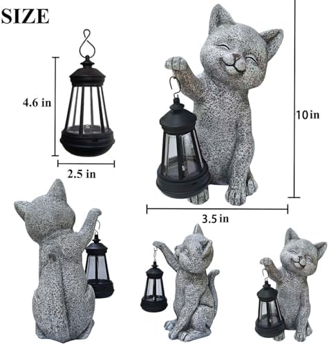 Cat Garden Statue Decorations Outdoor,Solar Resin Figurine with Hanging Lantern Outdoor Decor(cat2) - Image 4