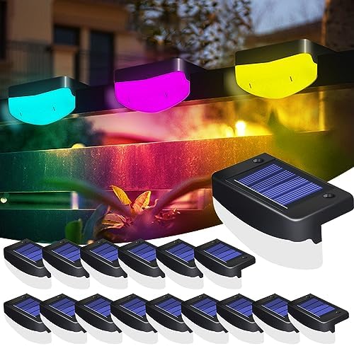 LED Solar Step Lights, 16 Pack Solar Deck Lights Outdoor IP65 Waterproof Pool Side Lighting Decor for Stairs Fence Yard Driveway Pathway Yard Backyard, RGB Color Changing by TTiiLoe