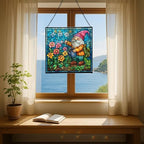 Gnome with Watering Pot Stained Glass Suncatcher – Square Hanging Window Panel for Home or Greenhouse – Whimsical Glass Art Gift for Garden Lovers, Christmas, Halloween, Father Days kgoPbt - Image 6