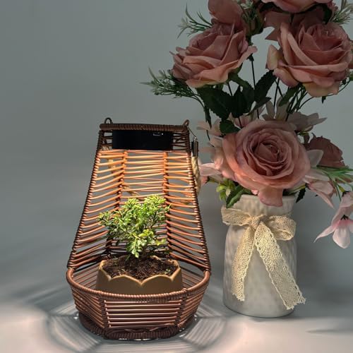 Dpofirs Hanging Rattan Lantern, Outdoor Solar Light Planter, Water Proof PC Rattan Outdoor Lantern with LED Lighting, for Garden Terrace Balcony Yard (Dark Brown) - Image 3