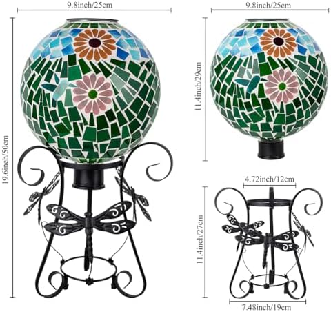 Starsoul Solar Gazing Ball, 10" Hummingbird Mosaic Gazing Balls with Stand, Decorative Gazing Globe for Garden Outside Lawn Yard Decor - Image 5