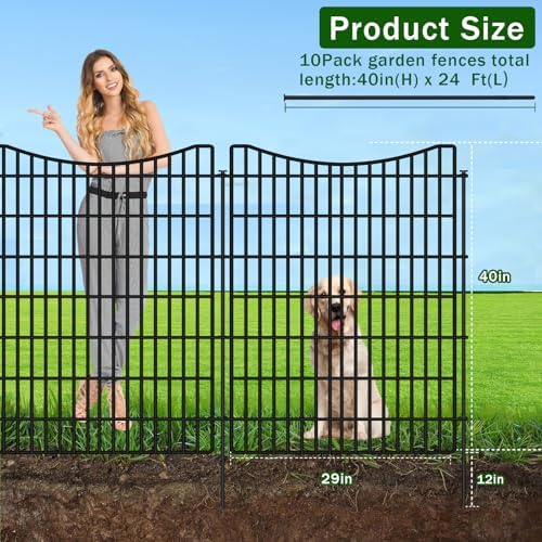 10 Panels Garden Fencing Animal Barrier with Gate, 40 in(H) X 23.6 ft(L) Dog Fence Outdoor for Yard, No Dig Temporary Tall Fence Rustproof Metal Wire Panel Border for Dog, Rabbits, and Patio - Image 2