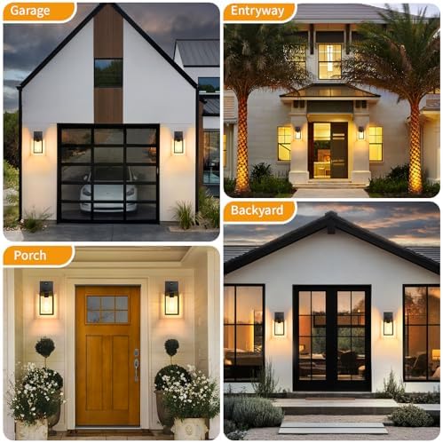 2 Pack Motion Sensor Outdoor Light Fixtures Wall Mount, H 10.24'' Small Front Porch Lights for House, Exterior Wall Sconce, Black Waterproof Lantern Lamp,Outside Coach Light for Garage Entryway Yard - Image 7