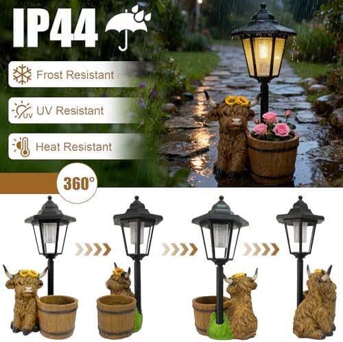 Highland Cow Garden Outdoor Statues with Solar Lights and Flowerpot Decor Animal Figurines Sculptures Resin Outdoor Statues for Patio Yard Lawn Balcony Mom Grandma Gifts - Image 4