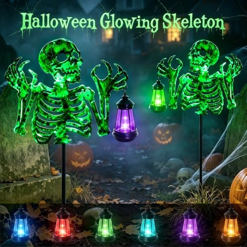 Skeleton Halloween Decorations Outdoor with Color Changing Solar Lantern - Image 4