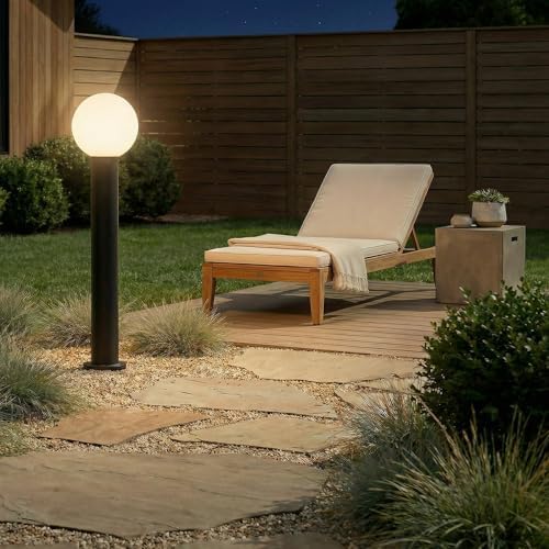35.5" Outdoor Post Light, Modern Outside Bollard Light with Opal Glass Globe, Black Aluminum Pathway Lamp Post Light for Walkway Driveway Patio Garden, Hardwired, E26 Bulb Not Included - Image 2