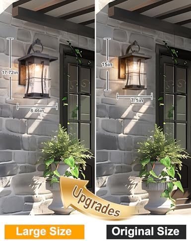 18" H Extra Large Outdoor Wall Sconce Black Large Exterior Wall Lantern Outside House Lamps Waterproof Mission Light Fixtures with Clear Seeded Glass, Perfect for Villa Porch Garage Coach Light - Image 2