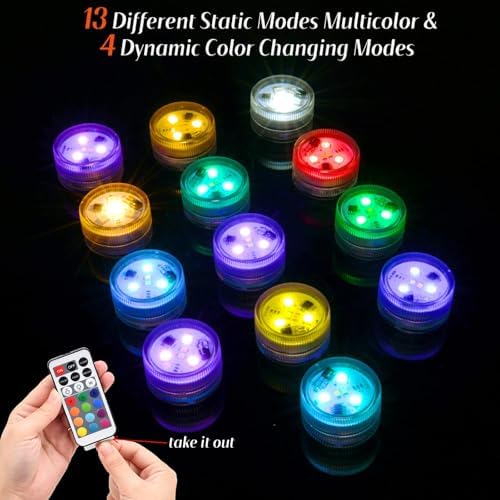 Mini Submersible LED Tea Lights - Waterproof Flameless Led Lights Battery Powered, Small Led Candle Light for Halloween Pumpkin, Vase, Hot Tub, Pool, Party, Lantern, Wedding Decor (Multi-Colored) - Image 6