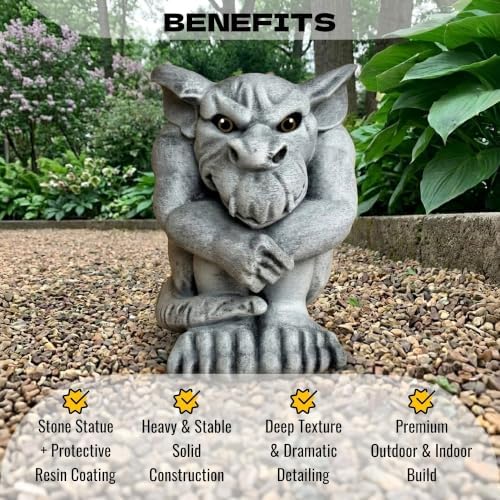 OLOMA Concrete Gargoyle Garden Statue Gothic Guardian Sculpture Handmade Outdoor Decor Mythical Creature Stone Figurine Patio Lawn Yard Porch Halloween Fantasy Ornament - Image 2