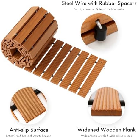 Amazer Wooden Garden Pathway, 12 FT Roll Out Straight Garden Walkway, Widened Plank Non-Slip Outdoor Walkway Path with 8 Stakes, Garden Lawn Boardwalk Paver for Outside Walkway Backyard, Natural Color - Image 6