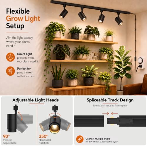 3 CCT LED Track Grow Lights for Indoor Plants, 4x35W, 2 Rails, Black - Image 5