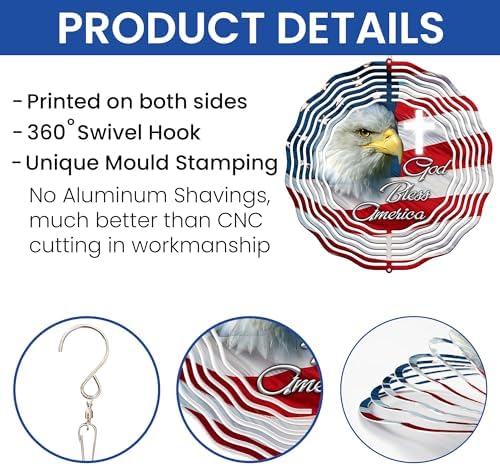 Patriotic Eagle God Bless America Wind Spinner MLN2625WS, 12 inches - 3D Hanging Wind Spinners Outdoor, Yard, Garden Decor - Image 7