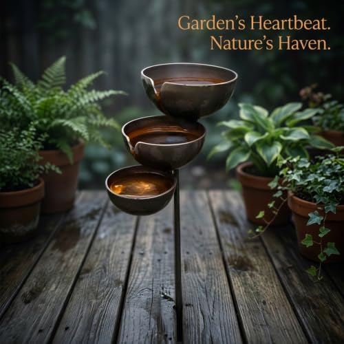 Rain Catcher Bird Bath, 24 x 9 in 3 Layer Metal Garden Stake, Rustic Stacked Bowls Outdoor Decor with 4.7, 3.9, 3.1 in Cups, Vintage Water Station for Bees, Butterflies, Hummingbirds - Image 5