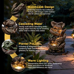 25.2" H 4-Tier Outdoor Water Fountain with LED Lights and Planter Pot, Cascading Wood-Look & Moss Waterfall Floor Fountain for Garden, Patio, Yard, Porch, Deck, Outdoor & Indoor Decor - Image 3