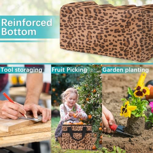 Garden Tool Bag Leopard Print Garden Tool Storage Bag with Pockets Handle Portable Garden Tote Bags for Indoor Outdoor Gardening - Image 7