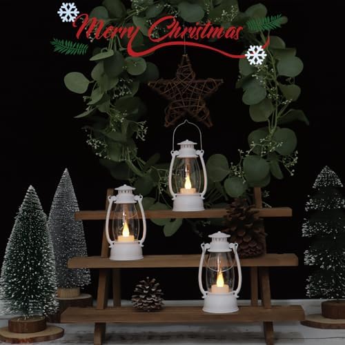 12Pcs Mini White Lanterns for Western Halloween Christmas – 6Inch Candle Lanterns with Flickering LED, Wedding Centerpiece Table Decorations, Camping Decor & Hanging Ornaments for Rustic Party - Image 5