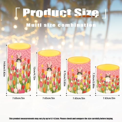 Battery Operated Flameless Candles with Timer Remote Tulip Cat LED Candles Flickering for Easter Day Indoor Outdoor Leopard Print Lanterns Lights Home Decorations - Image 4