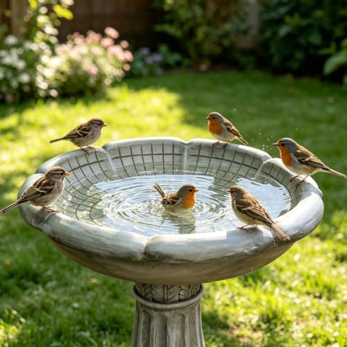 Hamiedun 23.23”Tall Resin fiber Outdoor Bird Baths for Garden - Standing Birdbath, with Decorative Carving Pedestal Birdbaths,for Garden, Patio, Lawn, Backyard (23.23''H) - Image 3