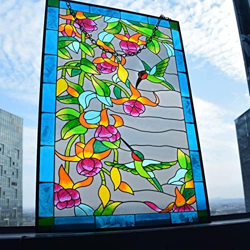 VEWOGARDEN W10xH15 inch Hummingbird Stained Glass Window Hangings, Suncatcher Panel with Chain for Wall or Windows - Image 2