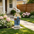 17" Couple Rabbit Statue Flower Pot Resin Garden Outdoor, Blue - Image 4