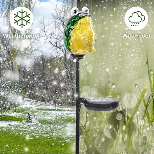 Afirst Solar Lights Outdoor Decorative, Hand Blown Glass Frog Yard Stake - Image 5