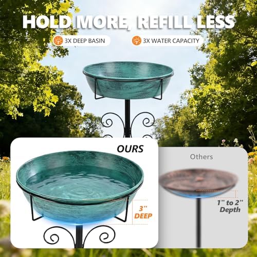 3" Deep 43" Tall Metal Bird Bath for Outdoors, 12" Dia Removable Birdbaths - Image 2