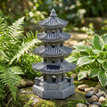 11.4" Grey Solar Lit Pagoda Garden Statue, Patio Zen Gen Decor by Unknown