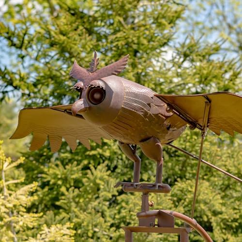 Large Rocking Animals with Flapping Wings Garden Stakes (Flying Owl, Rust Brown) - Image 3
