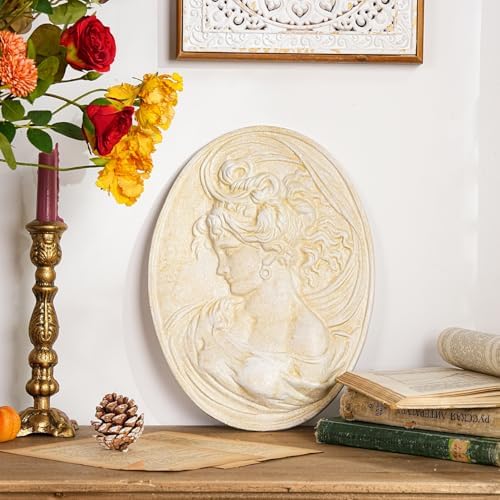 Sungmor White Cast Iron Wall Decor,Oval-shaped Classical Lady Relief Plaque - Image 4