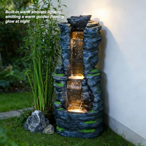 Outdoor Decorative Garden Fountain with LED Lights,Featuring a 39.37-Inch Cascading Garden Waterfall Scenery - Image 3