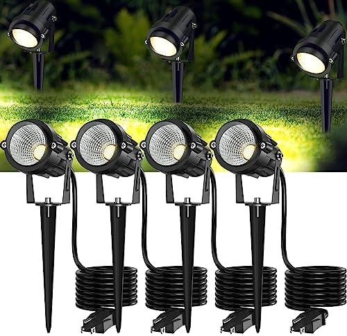 High Brightness 1000LM Outdoor Spot Lights for Yard, 3500K Warm White Spot Lights Outdoor with 4.9FT Electric Cord, 10W LED IP66 Waterproof Landscape Spotlights for Garden Tree Flag - 4 Pack by Musuger