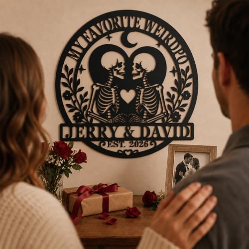 Personalized Skeleton Couple Metal Sign, Gothic Romantic Wall Art, Custom Skull Lovers Gift for Couples, Skeleton Rose Wall Sign, Metal Anniversary Wedding Decor - Image 4