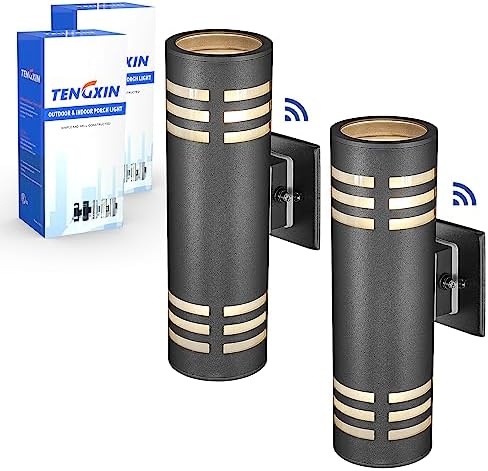 TENGXIN Outdoor Wall Lights, 2-Pack Dusk to Dawn Modern Outdoor Wall Sconce with Stainless Steel Cylinder, Black Finish Wall Mount Light,IP65 Waterproof by TENGXIN