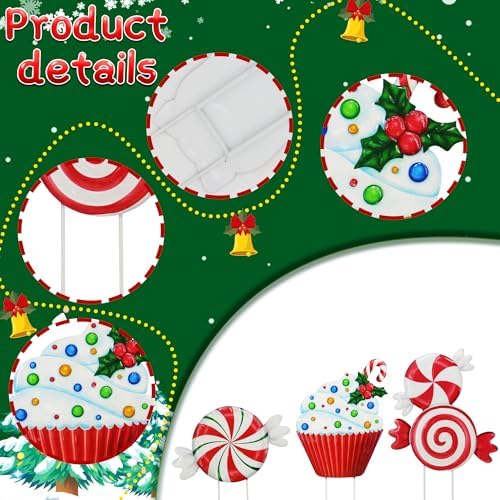 3 Pack Christmas Garden Stakes 32.5in Candy Dessert Metal Holiday Decor - Image 3