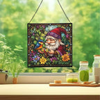 Gnome Making Flower Crowns Stained Glass Suncatcher – Square Hanging Window Panel for Home or Greenhouse – Whimsical Glass Art Gift for Garden Lovers, Christmas, Halloween, Father Days 4xTfjK - Image 2