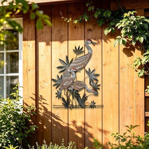 Sandhill Crane Metal Wall Art Rustic Heron Plaque Large Wildlife Sculpture for Garden Patio Porch Outdoor Decor Elegant Bird Silhouette Home Living Room Ornament (16 INCH) - Image 4