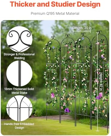 VEVOR Garden Trellis for Climbing Plants, 87 x 20 in, 4 Packs Rustproof Metal Garden Flower Trellis, Outdoor Climbing Rose Cucumbers Support, Decorative Clematis Trellis for Courtyards Lawns - Image 2